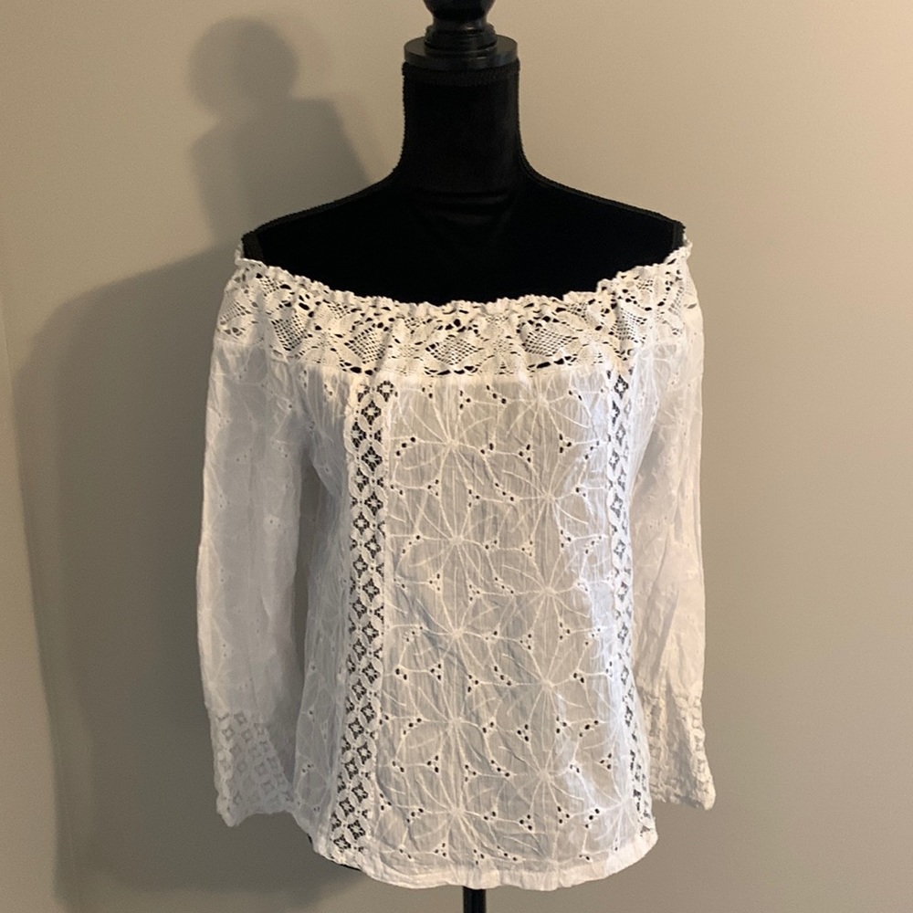 White elastic off shoulder designer top